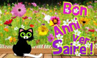 Des fleurs et un petit chat, bon anniversaire